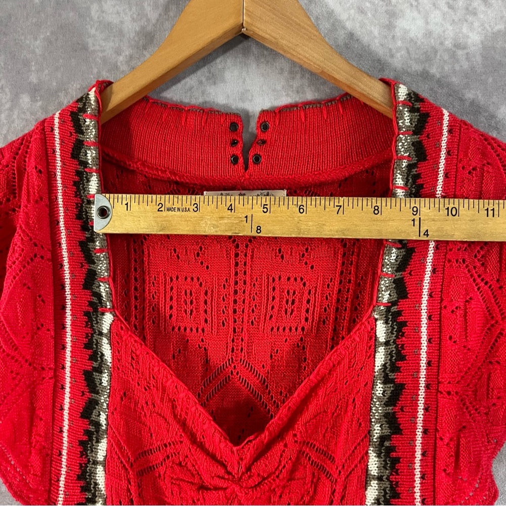 Free People Nordic Fair Isle Sweater Dress Women Small S Red Bohemian Stretch - Picture 10 of 13